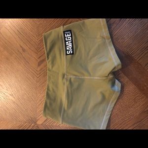 Savage Barbell, Womens S, olive green, single lined athletic shorts, EUC